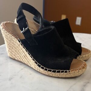 Women's Black Suede Espadrille Wedge Sandals